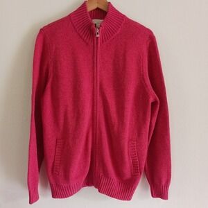 Zip-Front Cardigan Sweater Size XL, Red, Front Pockets, 100% Cotton knit